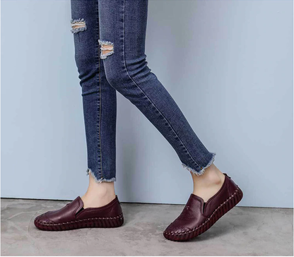 🤩Zapatos Planos De Punta Redonda De Cuero Genuino🌟Para Damas Con Corrección De Juanetes🌸