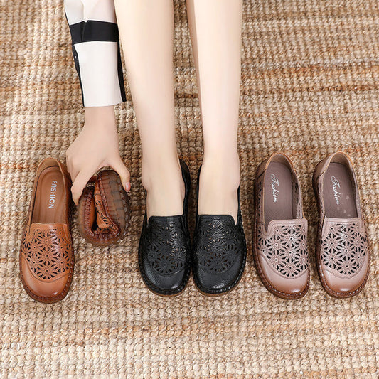 🤩Zapatos Planos De Punta Redonda De Cuero Genuino🌟Para Damas Con Corrección De Juanetes🌸