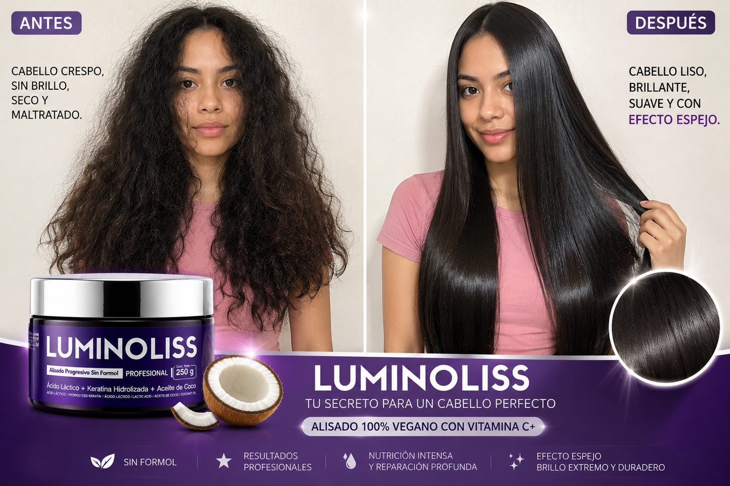 💜⚡ LUMINOLISS ALISADO PROGRESIVO EFECTO ESPEJO, 🤩YA NO NECESITARAS PEINARTE 🎀💯