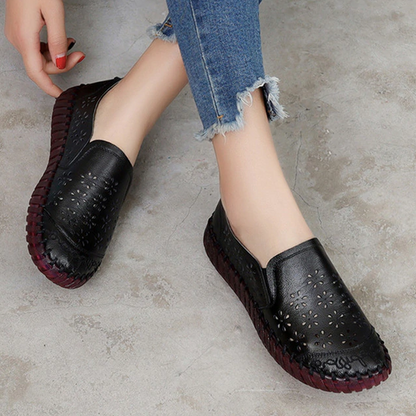 🤩Zapatos Planos De Punta Redonda De Cuero Genuino🌟Para Damas Con Corrección De Juanetes🌸