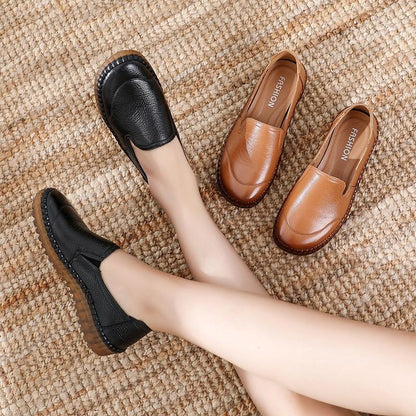 🤩Zapatos Planos De Punta Redonda De Cuero Genuino🌟Para Damas Con Corrección De Juanetes🌸
