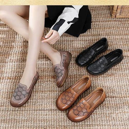 🤩Zapatos Planos De Punta Redonda De Cuero Genuino🌟Para Damas Con Corrección De Juanetes🌸