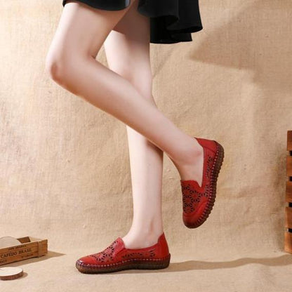 🤩Zapatos Planos De Punta Redonda De Cuero Genuino🌟Para Damas Con Corrección De Juanetes🌸
