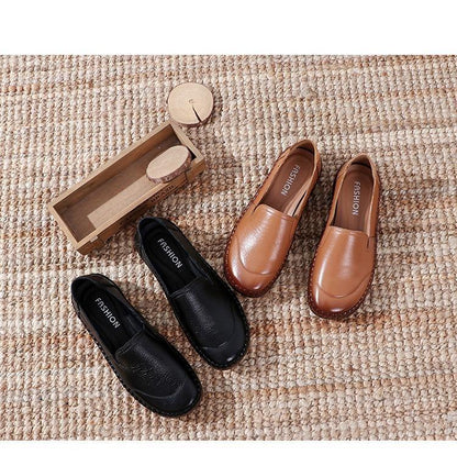 🤩Zapatos Planos De Punta Redonda De Cuero Genuino🌟Para Damas Con Corrección De Juanetes🌸