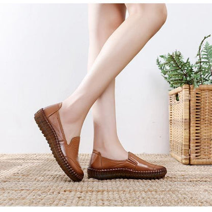🤩Zapatos Planos De Punta Redonda De Cuero Genuino🌟Para Damas Con Corrección De Juanetes🌸