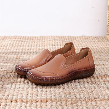 🤩Zapatos Planos De Punta Redonda De Cuero Genuino🌟Para Damas Con Corrección De Juanetes🌸